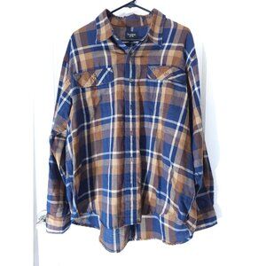Haggar Men's Blue & Brown Plaid Button-Up Shirt With Chest Pockets Long Sleeve S